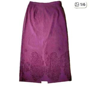 Norton Mcnaughton Burgundy Floral Velvet Maxi Skirt Womens Size 12